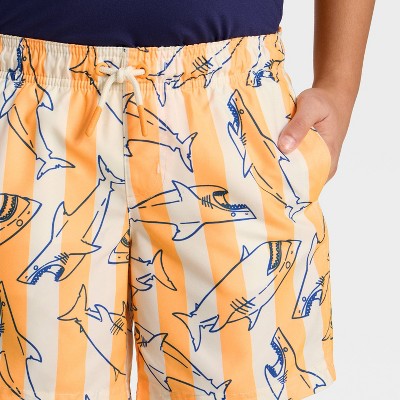 Детские шорты Cat & Jack Boys' Pinstripe Shark Printed Swim Shorts - Cat & Jack™ Starry Orange/Cream/Blue L — фото 3