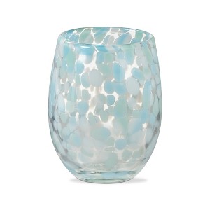 tagltd 16 oz. Confetti Glass Stemless Wine Drinkware Aqua Blue and White Dishwasher Safe Beverage Glassware  Dinner Party Wedding - 1 of 3
