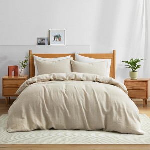 Peace Nest Luxurious Premium Flax Linen Duvet Cover and Pillow Sham Set Moisture-Wicking and Breathable - 1 of 4