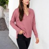 Anna-Kaci Women's Long Sleeve Waffle Knit Top with Notched Neckline and Chest Pocket - 2 of 4