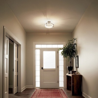 Olde Bronze and White Glass 3-Light Semi-Flush Ceiling Fixture