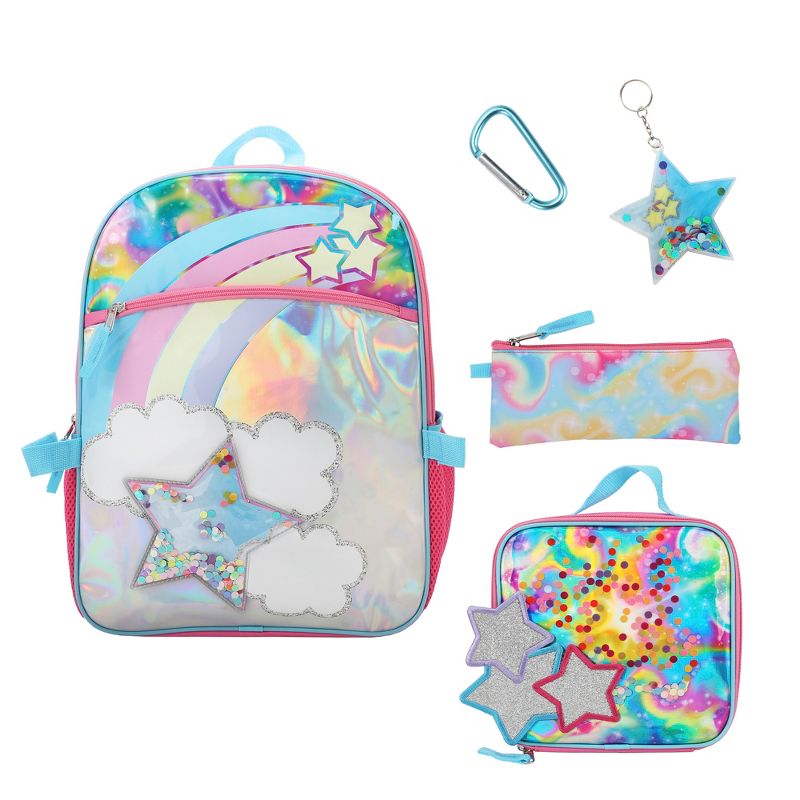 Rainbow And Stars 16" 5-Piece Backpack & Lunchbox Set, 1 of 7