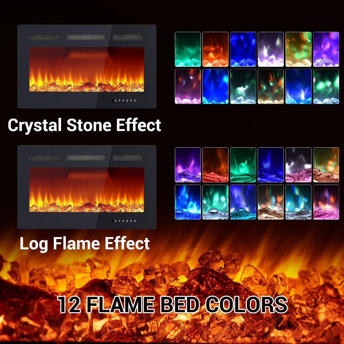 30 Inch Wall-Mounted Electric Fireplace - Adjustable Flame Color & Brightness, Quiet Heater with Overheat Protection - thumbnail 9