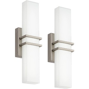Possini Euro Design Exeter Modern Wall Lights Set of 2 Brushed Nickel Hardwire 4 1/2" Light Bar LED Fixture White Glass Shade for Bedroom Bathroom - 1 of 4
