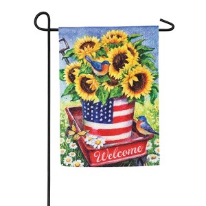 Evergreen Flag Patriotic Sunflower Wagon Garden Textured Suede Flag - 1 of 2