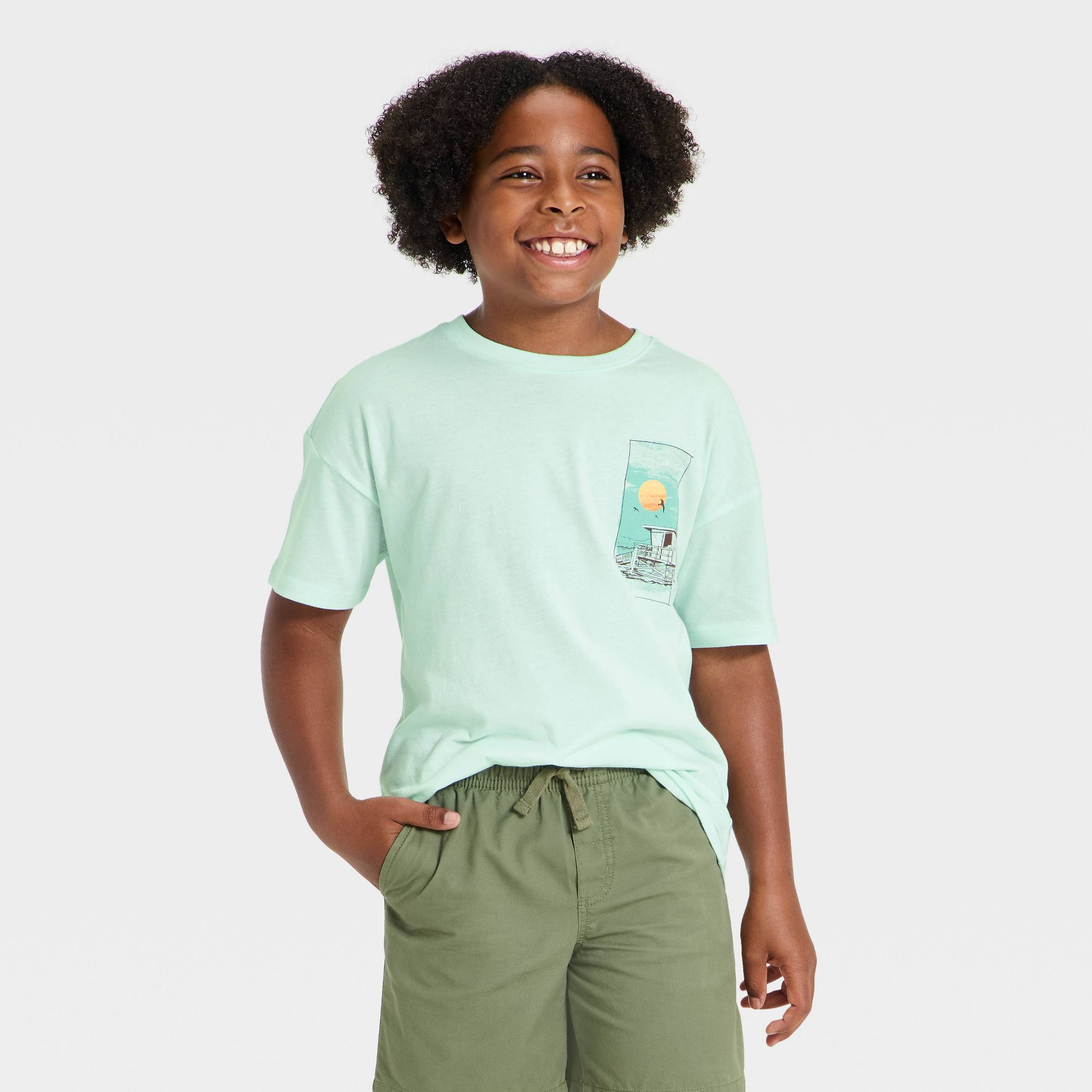 Boys' Beach Short Sleeve Oversized Graphic T-Shirt - Cat & Jack™ Mint Green