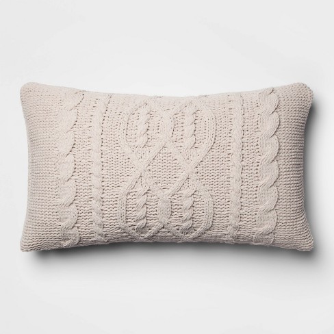 Oversized Cable Knit Chenille Lumbar Throw Pillow Neutral