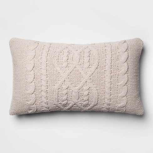 Oversized Cable Knit Chenille Lumbar Throw Pillow Neutral Threshold