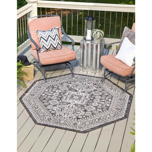 Unique Loom 7' 10 X 7' 10 Octagon Indoor/outdoor Aztec Charcoal Gray ...