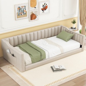 YOOCOZZ Velvet Upholstered Modern Wood Daybed with Side Storage Pocket - 1 of 4