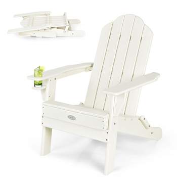 Tangkula Folding Adirondack Chair Outdoor Adirondack Chair Weather Resistant Lounger for Backyard Porch Poolside White