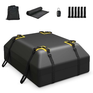 Costway 15 Cu.Ft Car Roof Bag 100% Waterproof Roof Top Luggage Bag for All Vehicles Black/Yellow - 1 of 4