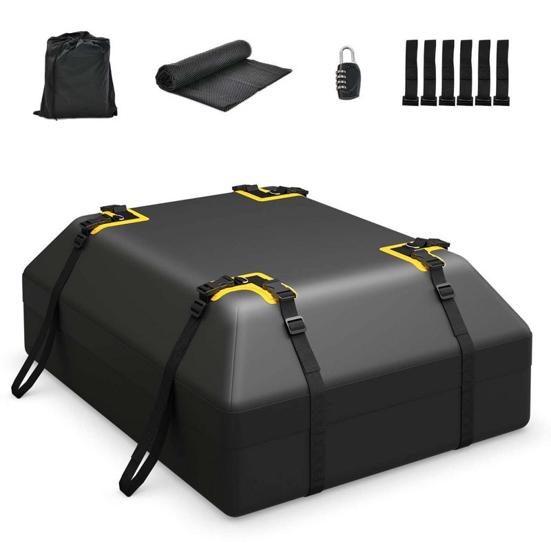 Costway 15 Cu.Ft Car Roof Bag 100% Waterproof Roof Top Luggage Bag for All Vehicles Black/Yellow, 1 of 11