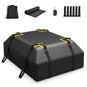 Costway 15 Cu.Ft Car Roof Bag 100% Waterproof Roof Top Luggage Bag for All Vehicles Black/Yellow