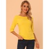INSPIRE CHIC Women's Classic Solid Elbow Sleeves Round Neck Slim Fit T-Shirts - 2 of 4