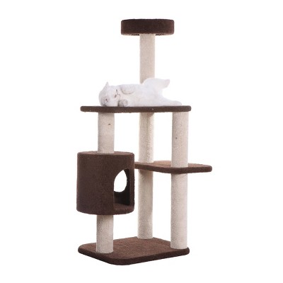 Armarkat 3-Level Carpeted Real Wood Cat Tree Condo Kitten Play House - Brown