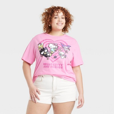Women's Hello Kitty and Friends Heart Short Sleeve Graphic T-Shirt - Pink 3X