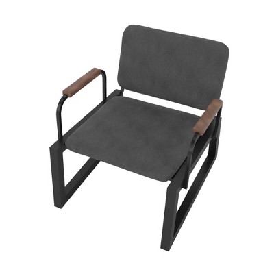 Sleek Black Faux Leather Low Accent Chair with Steel Frame