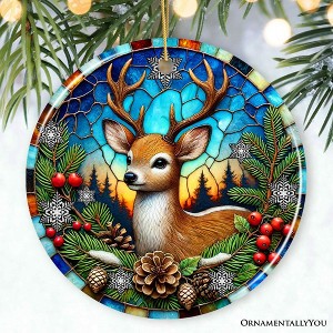 Majestic Winter Deer in Holly Branches Ornament, Enchanting Holiday Wonderland for Christmas Tree Decor| OrnamentallyYou - 1 of 4
