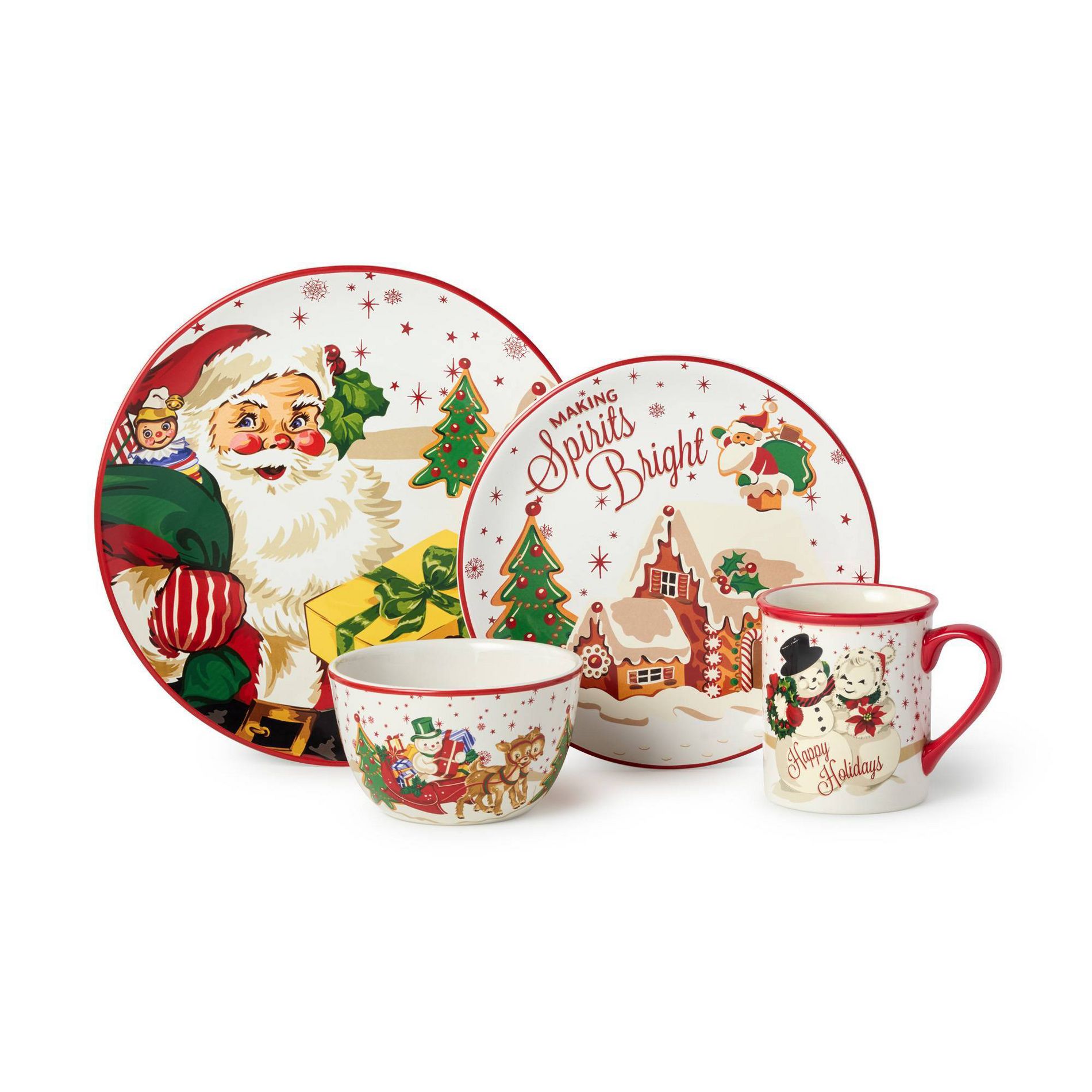 Certified International 16pc Santa's Retro Christmas Dinnerware Set