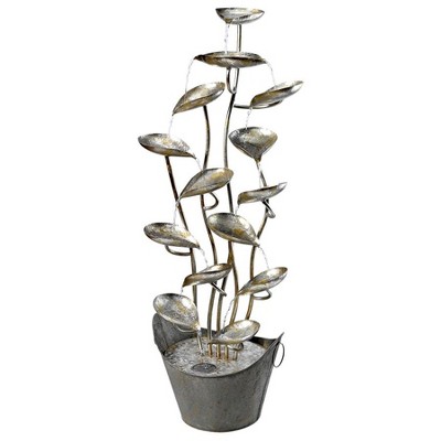 Silver Metal Rain Forest Leaves Cascading Floor Fountain