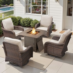 Buenhomino 5 Pieces Patio Furniture Set with Fire Pit Table - 4 Outdoor Swivel Rocker Chairs with 50000 BTU Propane Fire Pit Table - 1 of 4