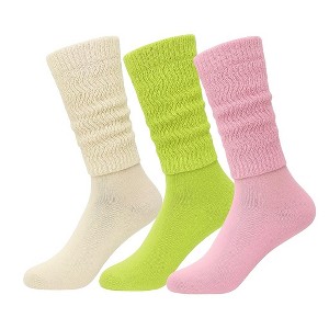 Women’s Vintage Inspired Slouch Socks Soft Cotton Blend Knee-High, 3 Pairs - 1 of 4