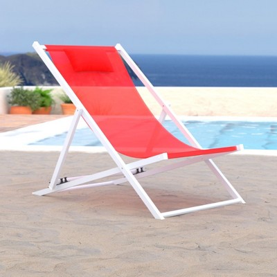 Sunset Red Sling Outdoor Lounge Chair with Removable Headrest