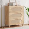 3 Drawer Rattan Dresser for Bedroom, Rattan Modern Dresser Wood Chest of Drawers, Wooden Storage Cabinets for Bedrooms, Living Rooms, Natural - 2 of 4