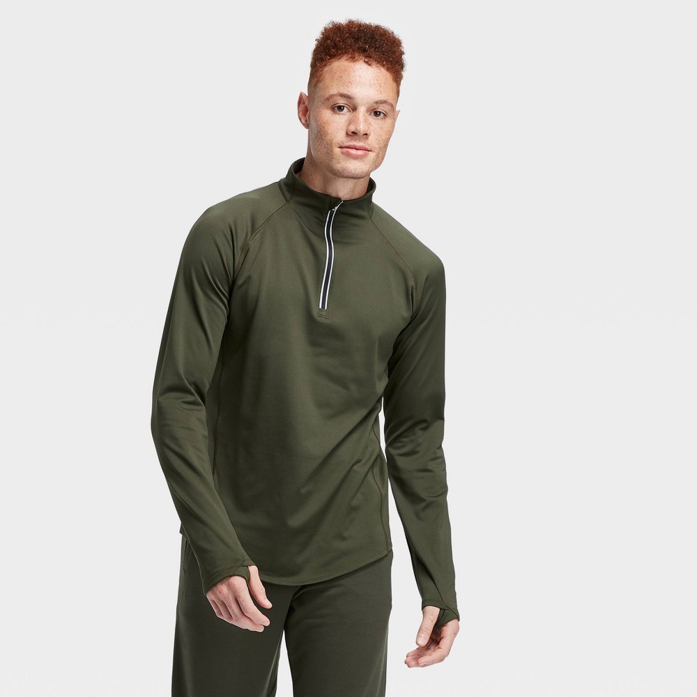Men's Premium Layering Quarter Zip Pullover - All in Motion Olive Green M, Men's, Size: Medium, Green Green was $30.0 now $19.5 (35.0% off)