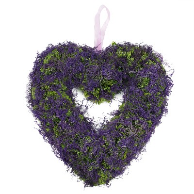 Northlight 14.5" Unlit Purple/Green Reindeer Moss and Twig Heart-Shaped Artificial Floral Spring Wreath