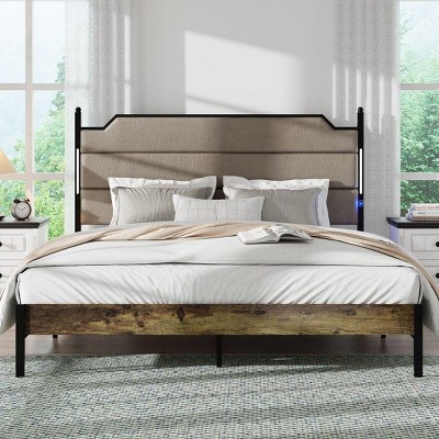 Streamdale Modern Bed Frame with Upholstered Headboard and LED Accents, Queen