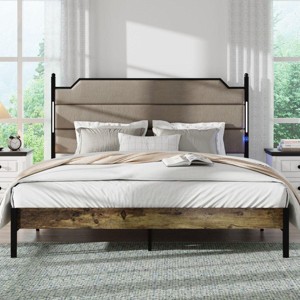 Streamdale Modern Bed Frame with Upholstered Headboard and LED Accents, Queen - 1 of 1