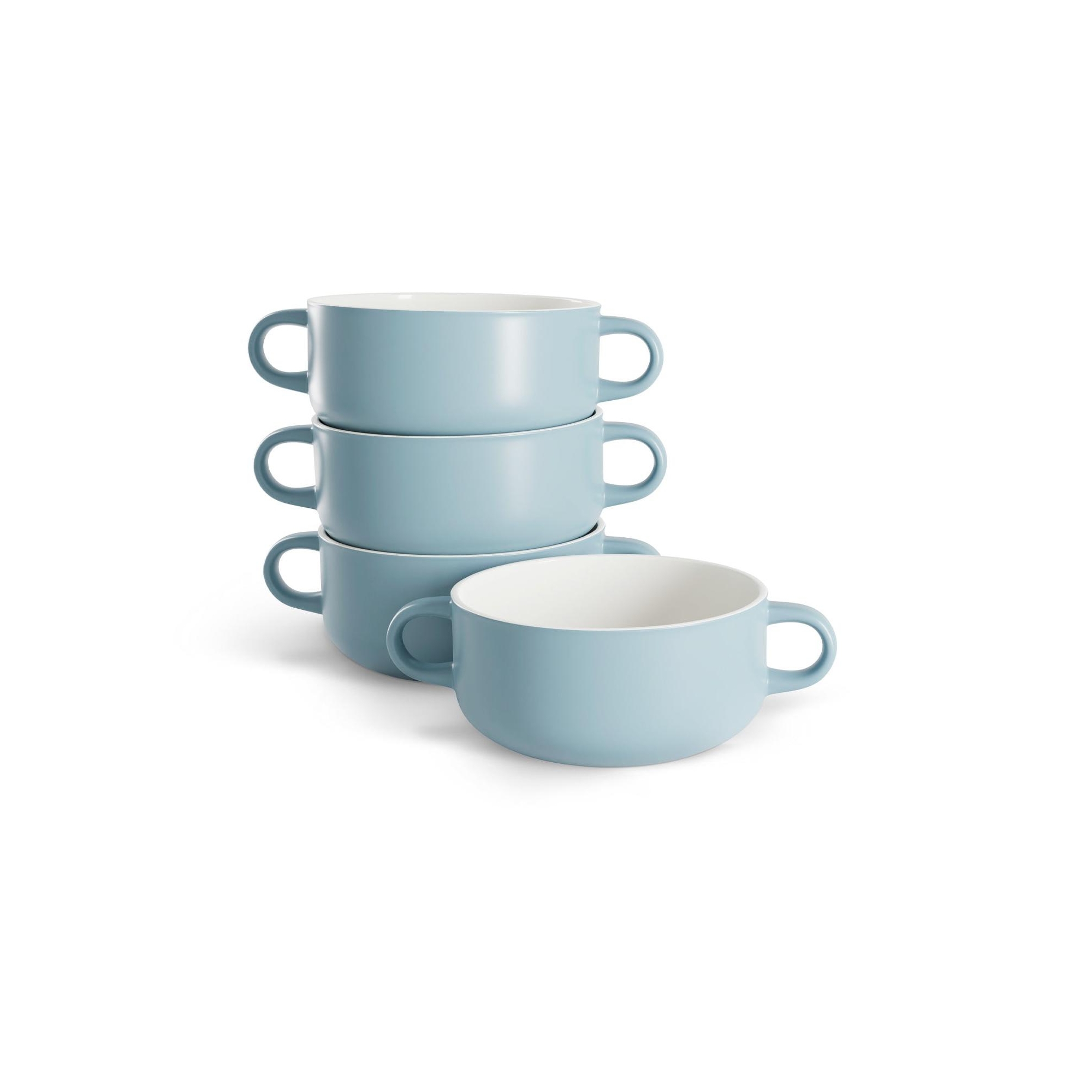 Kook Ceramic Soup Crocks, with Handles, 18 Oz, Set of 4, Pale Blue