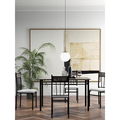 Modern 42" Rectangular Faux Marble Dining Set with 4 Grey Upholstered Chairs