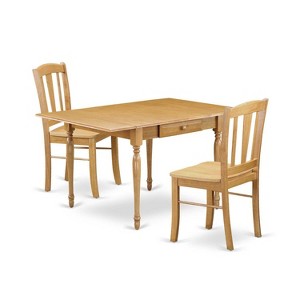 HomeStock 3-Piece Natural Brown Oak Finish Solid Wood Top With Dropleaf Dining Table Set - 1 of 4