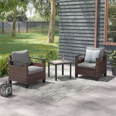 Sonkuki 3 Pieces Patio Chairs & Side Table, PE Rattan Wicker Patio Furniture with Washable Cushion