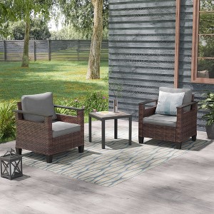 Sonkuki 3 Pieces Patio Chairs & Side Table, PE Rattan Wicker Patio Furniture with Washable Cushion - 1 of 4