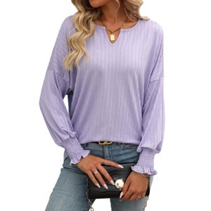 BLUEMING Womens Casual Shirts Long Lantern Sleeve Dressy V Neck Tunic Blouses Loose Business Work T-Shirts - 1 of 4
