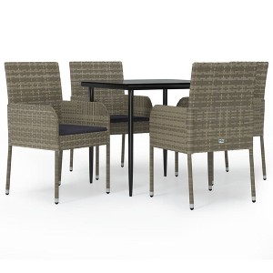 vidaXL Patio Dining Set Outdoor Rattan Wicker Table and Chair Set for Porch - Gray 31.5" Table Length 4 Items - 1 of 4