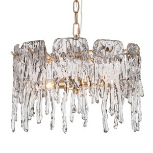 LNC Eternal 3-Light 15.5" Glam Drum Small Chandelier, Matte Gold with Textured Glass - 1 of 4