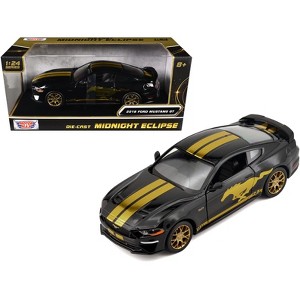 2018 Ford Mustang GT 5.0 Black with Gold Stripes and Graphics "Midnight Eclipse" Series 1/24 Diecast Model Car by Motormax - 1 of 4