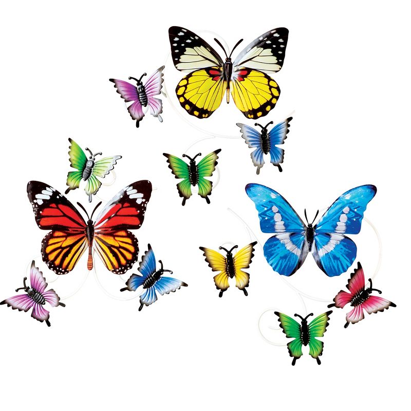 Collections Etc Colorful 3D Butterflies 3-Piece Metal Wall Art Set, 1 of 3