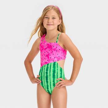 Kids Swimsuits  Girls One Shoulder Ruffle Printed One Piece Swimsuit – Mia  Belle Girls