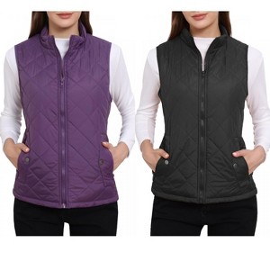 INSPIRE CHIC Women's Stand Collar Lightweight Gilet Quilted Zip Vest 2 Packs - 1 of 4