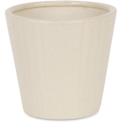 Cheung's Currula Tapered Vertical Dotted Pattern Ceramic Pot - Small - Off White