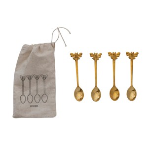 Storied Home Farmhouse Brass Spoons with Bee Handles in Drawstring Bag, Brass Finish - 1 of 2
