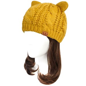 Wrapables Winter Warm Cable Knit Cat Ears Beanie, Yellow - 1 of 4