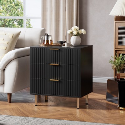 Fluted 3 Drawer Storage Dresser, Tall Modern Chest with Ample Deep Drawers and Wide Top, Wooden Organizer for Living Room, Hallway