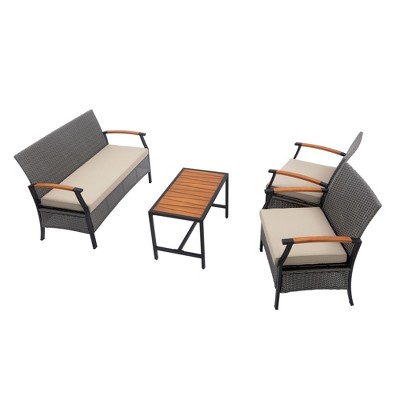 4-Piece Woven Back Conversation Set, Charcoal–Teamson Home : Steel Frame & Wood Armrests